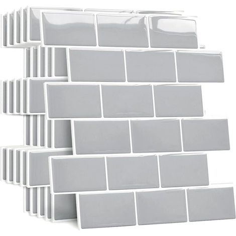 Plus épais Credence Adhesive pour Cuisine Salle de Bain, Faux Carrelage Adhesif Mural Gris Credence Cuisine Adhesive, 10 Pièces (1/5)