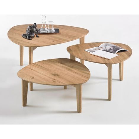 Set de 3 tables basses coloris chêne en bois -PEGANE- (1/4)