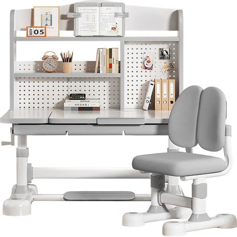WILITTO  Bureau d'étude pour enfants - Hauteur réglable, avec espace de rangement et plateau inclinable, convient aux enfants de 3 à 12 ans, double dossier, Capacité de charge de 136 kg (1/5)