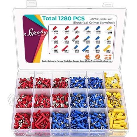 ZOLGINAH 1280 PCS Assortiment Bornes Isolées à Sertir Connecteur à Sertir Électrique Set Cosse Isolée Électrique Plate Ronde Connector Câble Electrique Isolé Bornes Avec Etui (1/5)