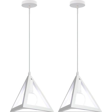 2 Pack Lustre Suspension Vintage Rétro E27 Cage Triangulaire en Métal Blanc Plafonnier Luminaire Couloir Escalier Salon (1/5)