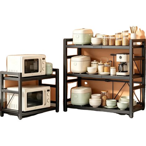 Étagère de cuisine, dimensions ajustables 40-60 cm, 6 crochets, acier inoxydable noir, construction durable, assemblage requis (1/5)