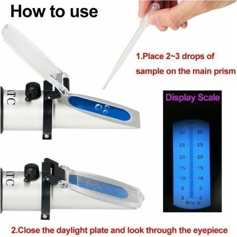 Réfractomètre Sucre Réfractomètre de Contenu de Sucre, Poche Brix Mètre Instrument de Mesure pour Fruits, Légumes, etc. Très Pratique, Sucre contenu Mètre Avec ATC Automatic Temperature Compensation (1/3)