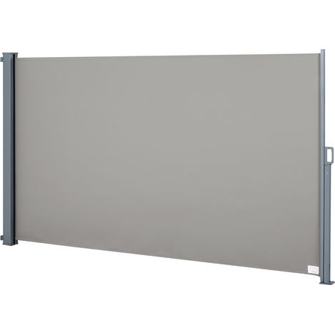 Ausziehbare Seitenmarkise 3 x 1,6 m aus Aluminium und wasserdichtem, UV-beständigem Polyester, die Windschutz und Privatsphäre bietet.