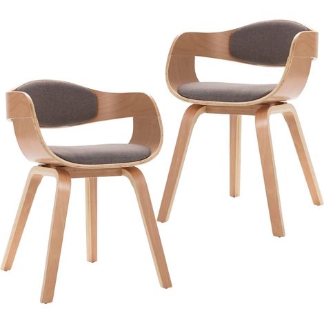 Lot de 2 Chaise de salle à manger,Chaises à manger,Chaise de Bureau, Salon et de Cuisine bois courbé et tissu taupe CFW598096 (1/5)