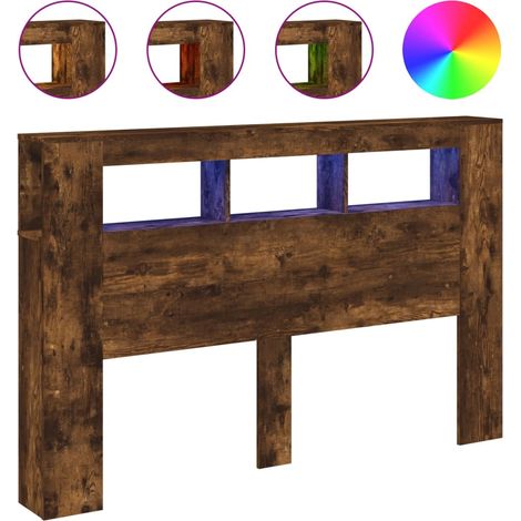 Maison Exclusive - Cabecero LED madera ingeniería roble ahumado 1