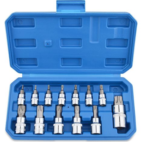 Set di 13 bussole Torx T8 - T70 punte per cacciavite femmina in acciaio al cromo vanadio da 1/4" 3/8" e 1/2" con scatola di immagazzinaggio (1/5)