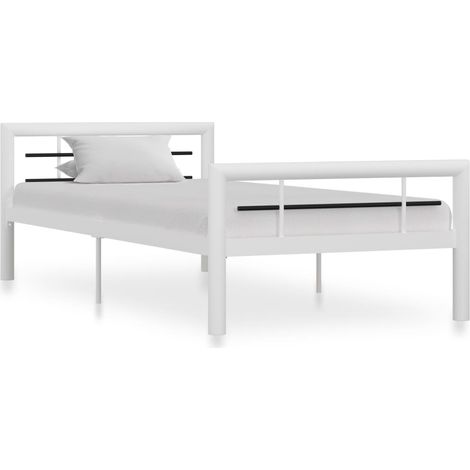 Bed Frame White and black Metal Single Bed Frame Rectangular vidaXL (1/5)