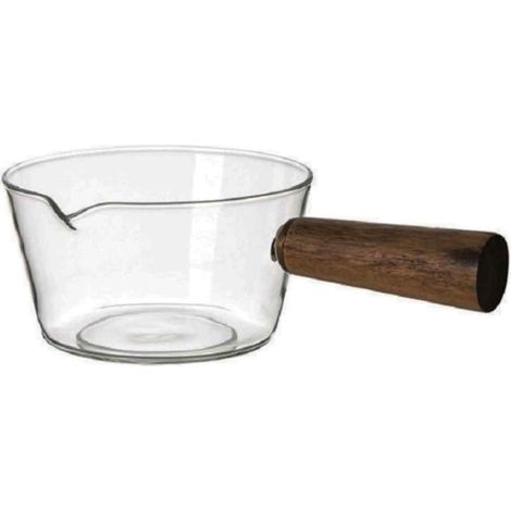 Pot à lait en verre borosilicate haute densité, marmite, bol à farine transparent avec manche en bois d'acacia, grand ou petit pot à lait (1/5)