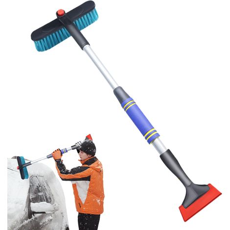 Pala para nieve para coche y camión: rascador de hielo giratorio, herramienta para descongelar vehículos con cabezal giratorio, accesorio de invierno portátil con cerdas resistentes, para quitar la ni (1/5)