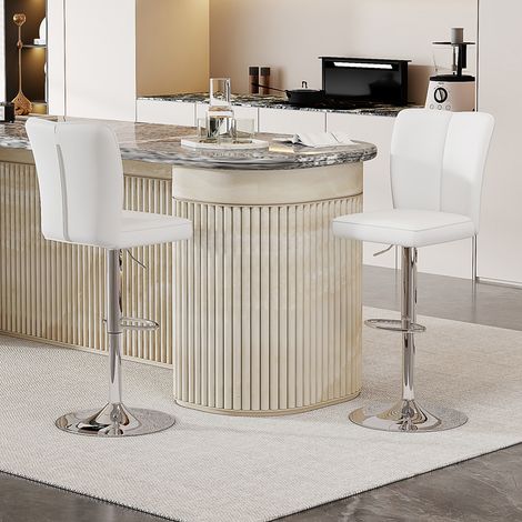 Tabourets de bar réglables en hauteur, pivotants 360°, lot de 2, cuir PU hydrofuge argenté/blanc, idéaux pour îlots cuisine (1/4)