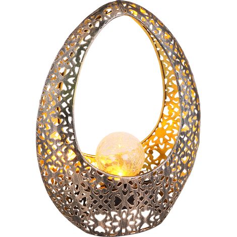 Solarleuchte mit Crackleglas Kugel, Dekorstanzungen Bronzefarben, Höhe 27,5cm