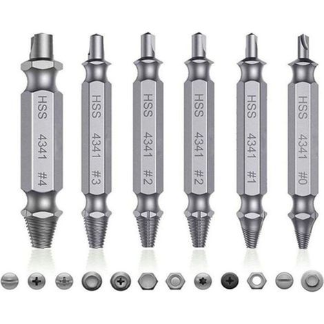 Extracteur de vis cassées 6 pièces en acier trempé haute résistance – kit complet pour démontage précis et sécurisé (1/5)