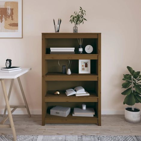 Bibliothèque, Étagère de Rangement, Meuble pour Dossier, Armoire de Rangement Marron miel 80x35x126 cm Bois de pin massif AXZ31211 (1/5)