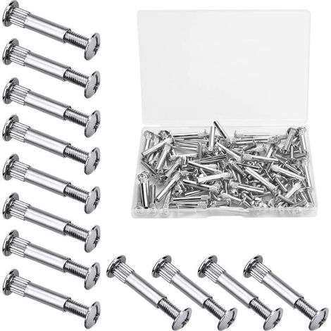 60 PCS M4 Vis Assemblage Meuble Vis de Connexion avec Boulon Vis de Raccordement en Fer Nickelé Vis de Connecteur de Meuble pour Bois de 31 à 40 mm d'Épaisseur, Armoire, Porte, Lit(Argent) (1/5)