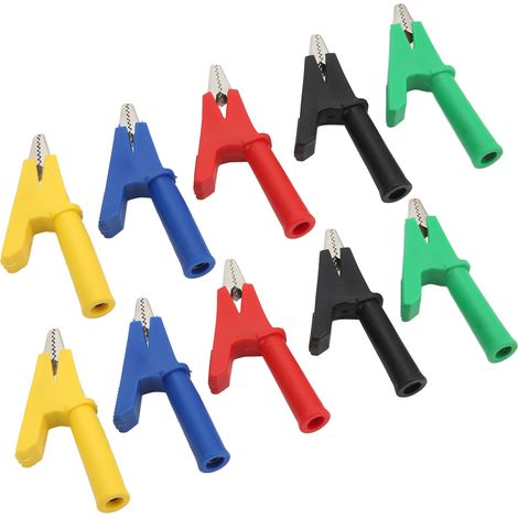 Pince crocodile isolée pour test, prise jack 4 mm, ouverture 10 mm, rouge, noir, jaune, bleu, vert, 60049 (1/5)