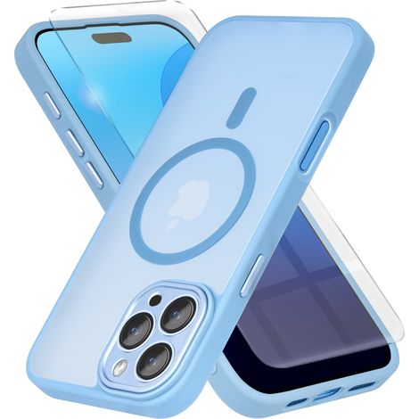 Custodia per iPhone 16 Pro Max, compatibile con MagSafe, finitura opaca, colore blu + pellicola protettiva per lo schermo. (1/5)