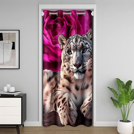 Léopard Rideau de Porte pour Porte Intimité 132x203,Jungle Sauvage Rideau Occultant Réversible Noir,Réaliste Rideaux de Séparation de Chambre,Rose Tacheté Brun Rideau Porte Entrée - 132x203cm (1/5)