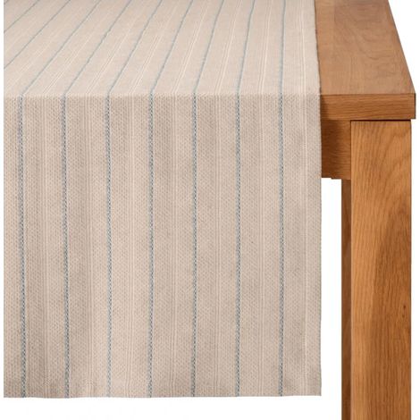 Chemin de table lin et coton beige, bleu 50 x 150 cm - PARDIGON 0006 (1/2)