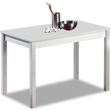 Fixe Table de Cuisine, Métal Verre Bois, Gris, 90x50cm (1/5)