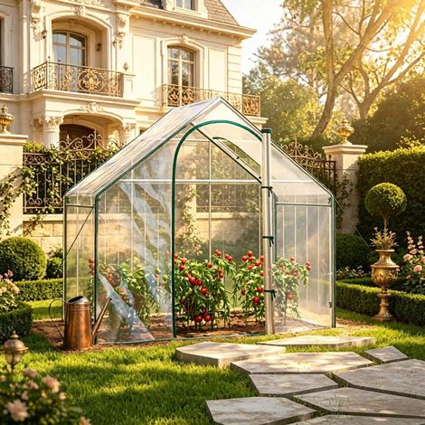 Serre de jardin compacte 180x100x168 cm en acier et PVC vert, facile à monter pour jardin FloraGrace (1/5)