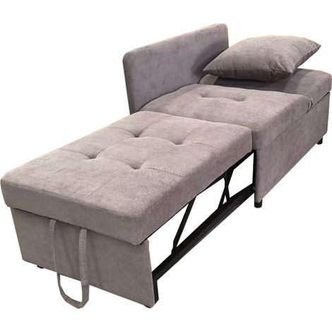 Divano letto 3 in 1 grigio in lino con schienale regolabile per piccoli spazi (1/5)