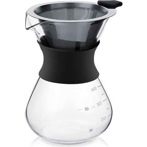 Ynkkvre - Cafetière à piston - Filtre à double paroi sans filtres en papier 400 ml - 2-3 tasses - Noir (1/5)