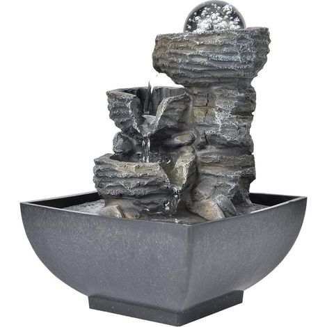 Fontaine de chambre, fontaine de table avec éclairage LED, boule en verre, résine, intérieur, bureau, cascade, pour décoration de la maison, 19 x 13 x 13 cm (UE 220 V) (1/5)