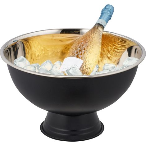 Relaxdays Champanera XXL, Enfriador Champán Acero Inoxidable, Cubo para Botellas Vino Espumoso, 23,5 x 40 cm, Negro