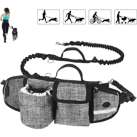 Laisse pour chien Mains libres Laisse pour chien Absorption des chocs Confort Coutures réfléchissantes Idéal pour la course à pied Jogging et la marche Gris cassé (1/4)