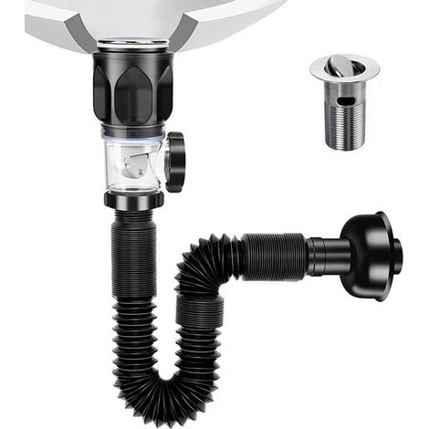 Kit Evacuation Lavabo - Siphon P-Trap Extensible Flexible - Anti-Odeur - Adapté Trou Évacuation 38 mm - Pour Lavabo Avec ou Sans Trop-plein - 1 Pièce