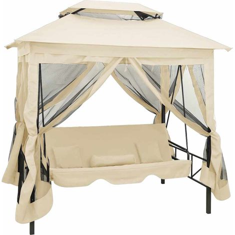 Tonnelle de Jardin Tente de réception - Rapide à Installer convertible en balancelle Blanc crème BV169057 - BonneVie (1/5)