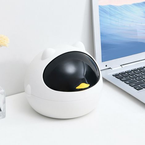 Poubelle Bureau Miniature Créative Chat Design Plastique Couleur Blanche Déchet Bureau Portable Petit (1/5)
