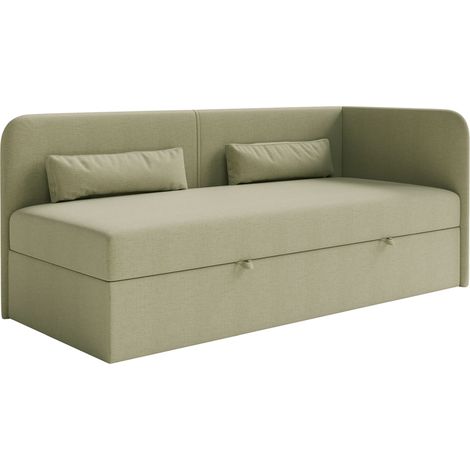 Selsey Calmmo – Jugendbett 90x200 mit Bettkasten, Chenille-Bezug, Kopfteil rechts, Olivgrün