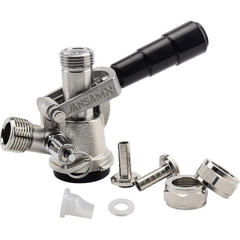 Keg coupler, Sankey D valve with 304 stainless steel probe, Keg D coupling system with black handle and hose clamp, Style D, Sankey D valve for 5/16" ID hose