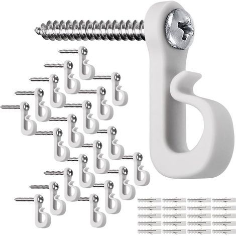20 Pack Christmas Light Hanger Hooks with Phillips Screws for Garage, LED Fairy Lights White (1/5)