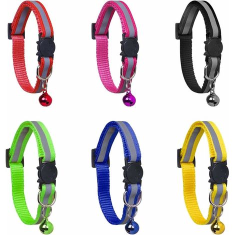 6pcs Collier Chat Anti étranglement Réglable Réfléchissant avec Pendentif Porte-Adresse Anti-Perdue Clochette et Boucle de Sécurité,Fourniture d'animaux Domestique (Multicolore)