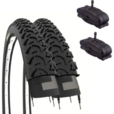 Ecovelò V.A, 2 pneus VTT 26 x 1,95 (50-559) + Chambres avec Valve américaine Unisexe, Noir, Taille Unique (1/5)