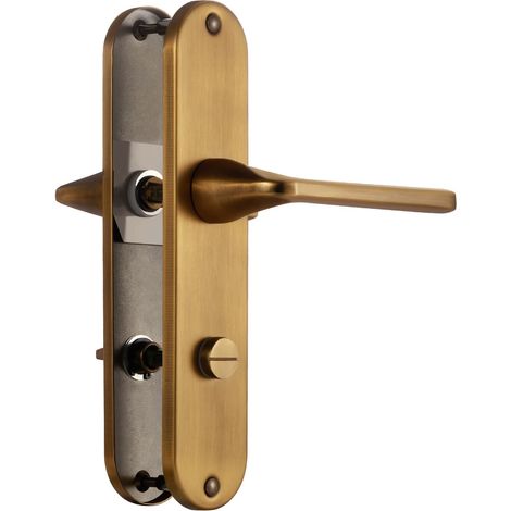 Poignée de porte Laiton antique Garniture de béquille, Acier inoxydable brossé mat,80mm Entraxes de poignée de porte pour porte d'entrée et porte intérieure, Forme en L (1/5)