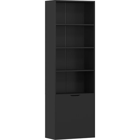 Bibliothèque avec 4 étagères ouvertes et 2 portes, meuble de rangement pour salon et bureau, 59 x 29 x 180 cm, noir (1/5)