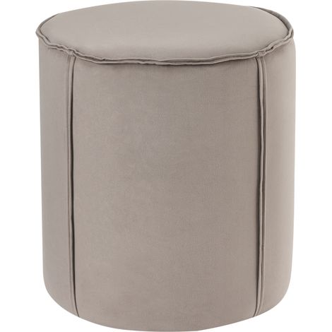 Puf moderno redondo de terciopelo reposapiés decorativo dormitorio sala de estar gris pardo Sedona (1/5)