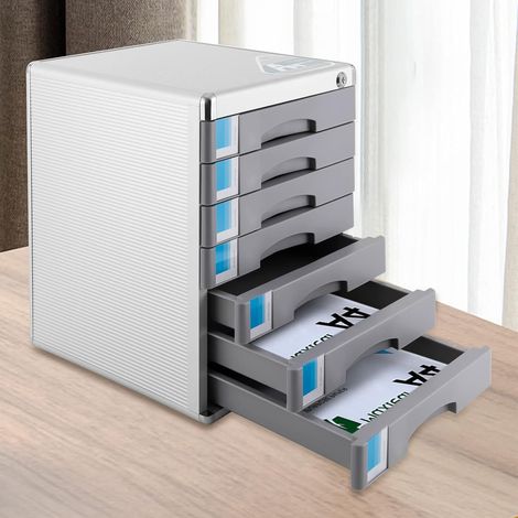 Schubladenkasten Schubladenbox 7-Fächer, Abschließbare Aluminiumlegierung Markierungsfelder Dokument Aufbewahrungsbox, Metall Robuste Organizer Box mit 2 Tasten
