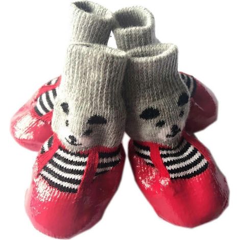 Lot de 4 paires de chaussettes pour animaux de compagnie antidérapantes et imperméables, protection des pattes, chaussettes de sport d'extérieur, chaussures et bottes pour chiens. (1/2)