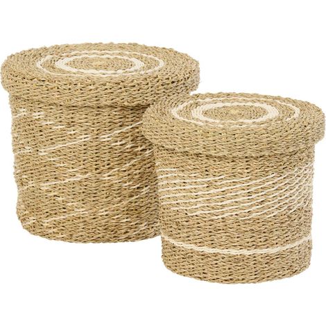 Lot de 2 Paniers de Rangement "Seann" 32cm Naturel & Blanc