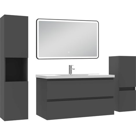Ocean Meuble salle de Bain 100cm avec colonne + miroir mural lumineux 3 couleurs Anthracite (1/5)