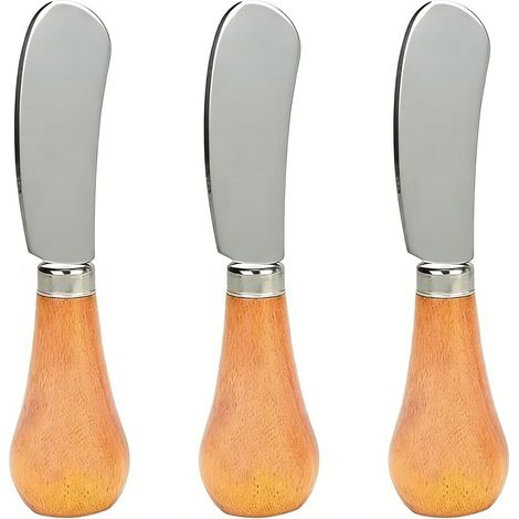 Three Straight Butter Knives, Mini Butter Knives, Wooden Handles, Spread Knives, Cheese Knives and Fruit Knives, 12cm Long, for Spreading Butter, Jam (1/5)
