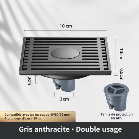 Bonde de sol gris canon de fusil avec noyau en plastique ABS double usage pour douche évacuation anti-odeur anti-insectes salle de bain – Livraison gratuite (1/5)
