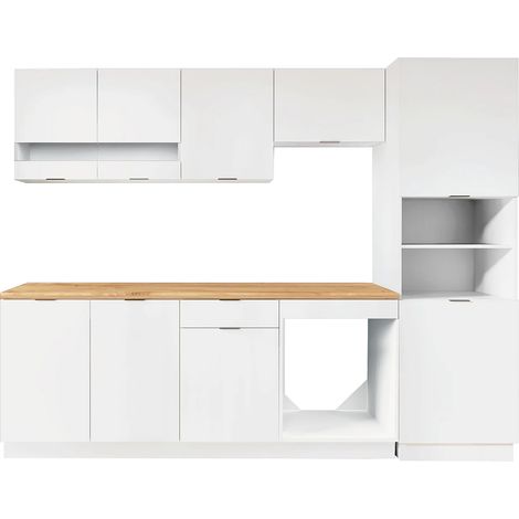 Vente-Unique – Ensemble cuisine complète avec colonne – Blanc et naturel – 6 meubles – Résistant à l'eau – Fabriqué en Europe – À monter soi-même (1/5)
