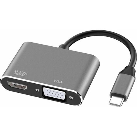 Adaptateur USB C vers HDMI VGA, 2 en 1 Type C vers HDMI 4K, VGA 1080P Compatible avec MacBook Pro/Air 2020 2019, iPad Pro, Surface, Gris (1/5)