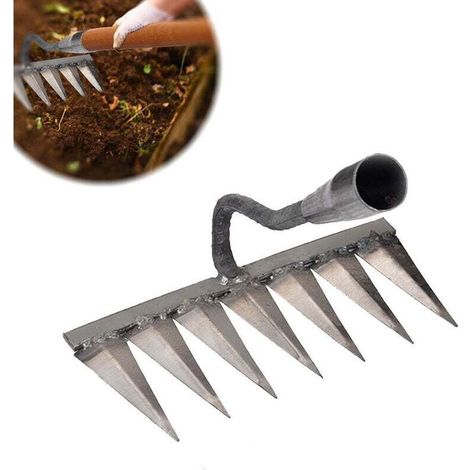 Rateau Jardin, Rateau de Désherbage 7 Dents en Acier, Outillage de Jardin à Main, Scarificateur Manuel Gazon, Houe Jardinage, Outils Jardinage pour Semer, Désherber, Ameublissement du